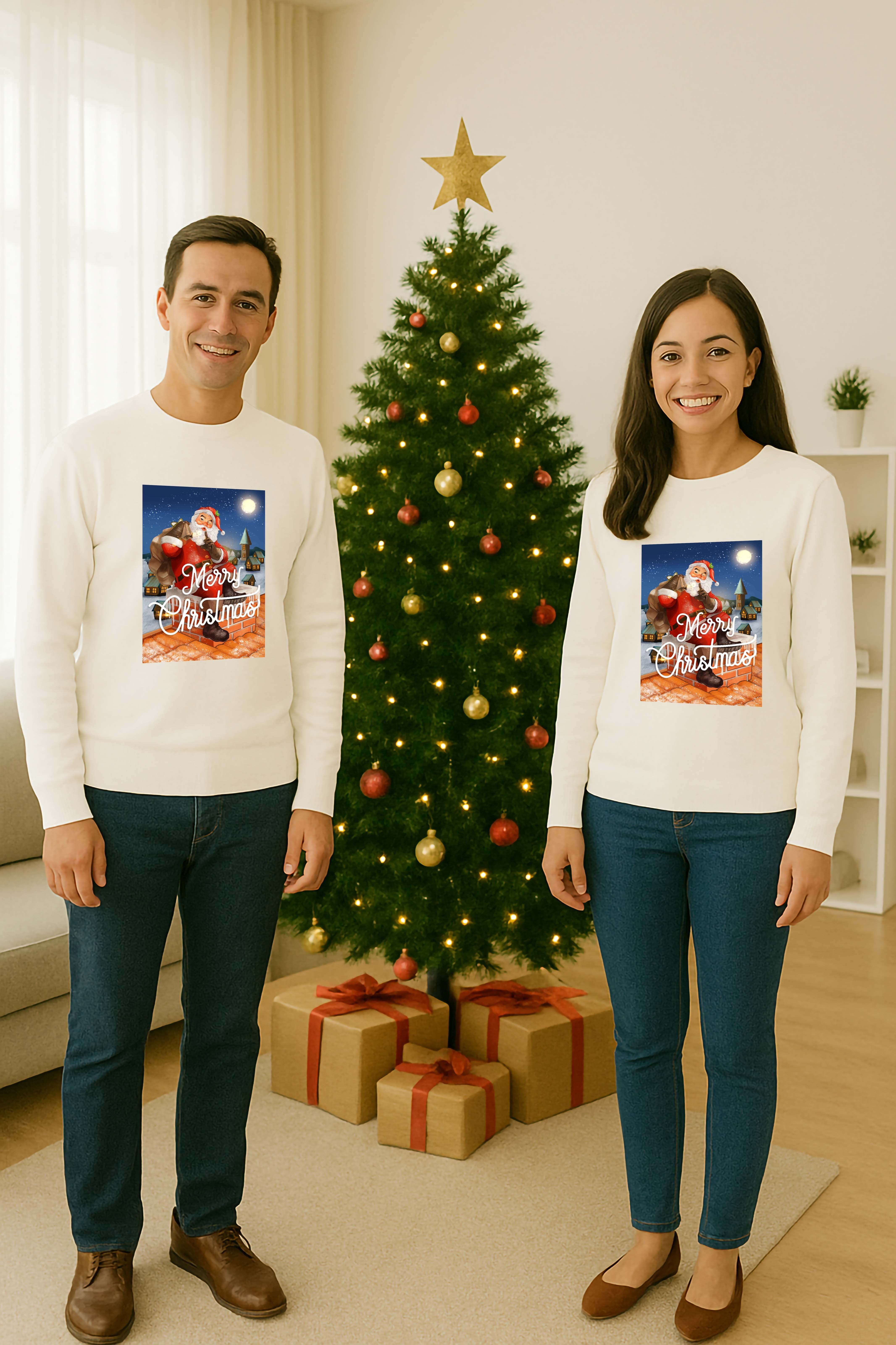 Unisex Happy New Year Yılbaşı Baskılı Yetişkin ve Çocuk Sweatshirt 3 İplik Şardonlu Kumaş