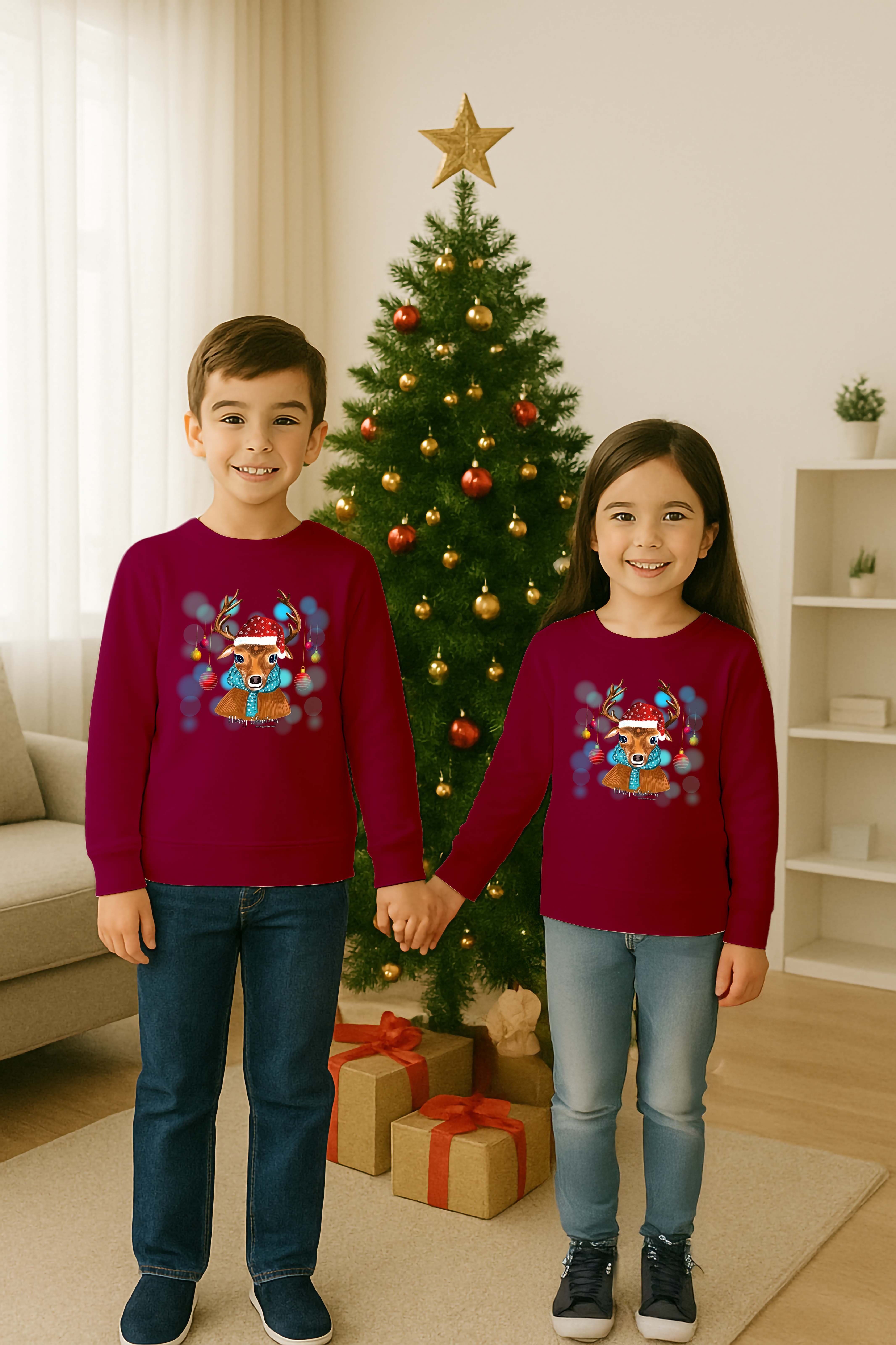 Unisex Happy New Year Yılbaşı Baskılı Yetişkin ve Çocuk Sweatshirt 3 İplik Şardonlu Kumaş
