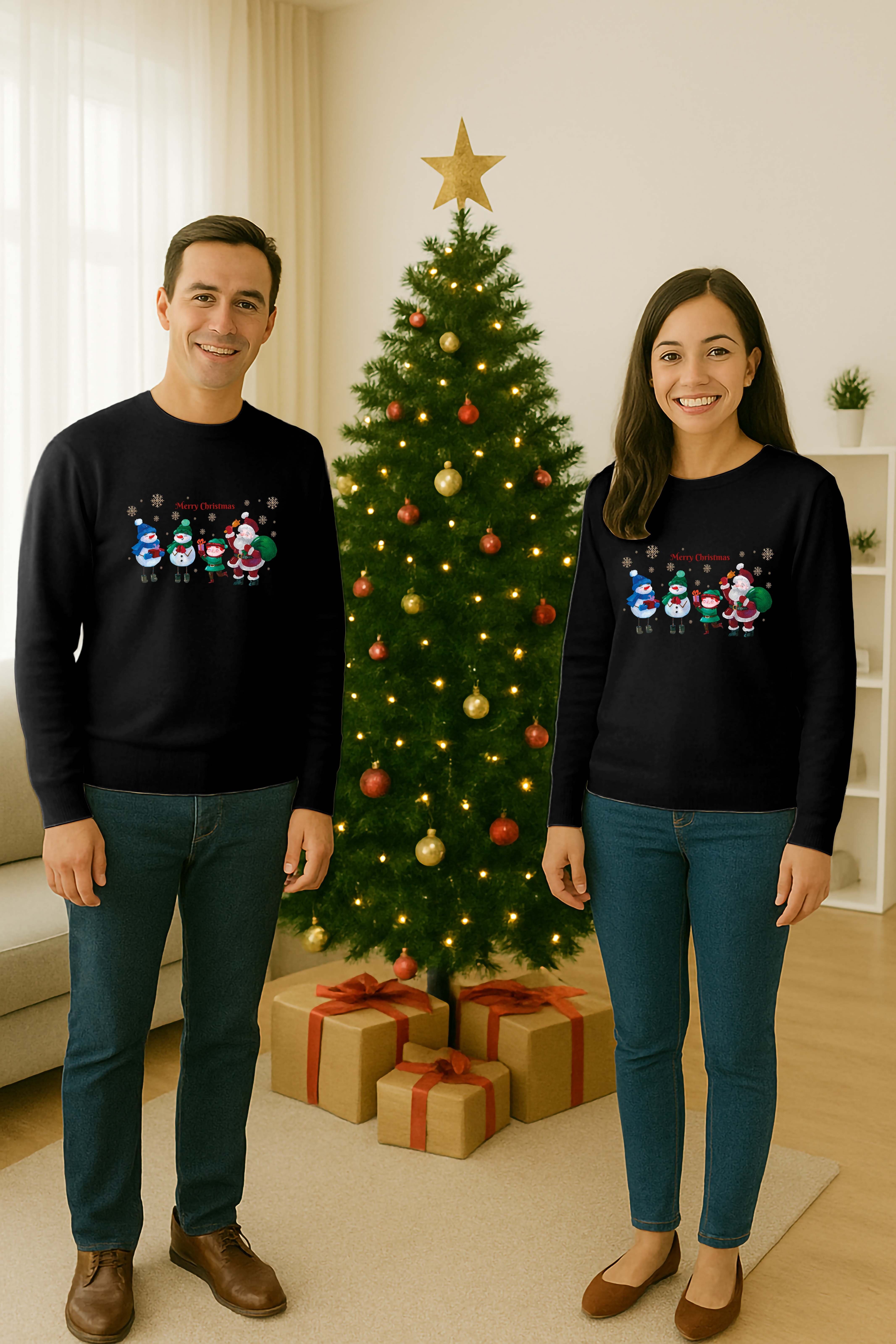 Unisex Happy New Year Yılbaşı Baskılı Yetişkin ve  Çocuk Sweatshirt 3 İplik Şardonlu Kumaş