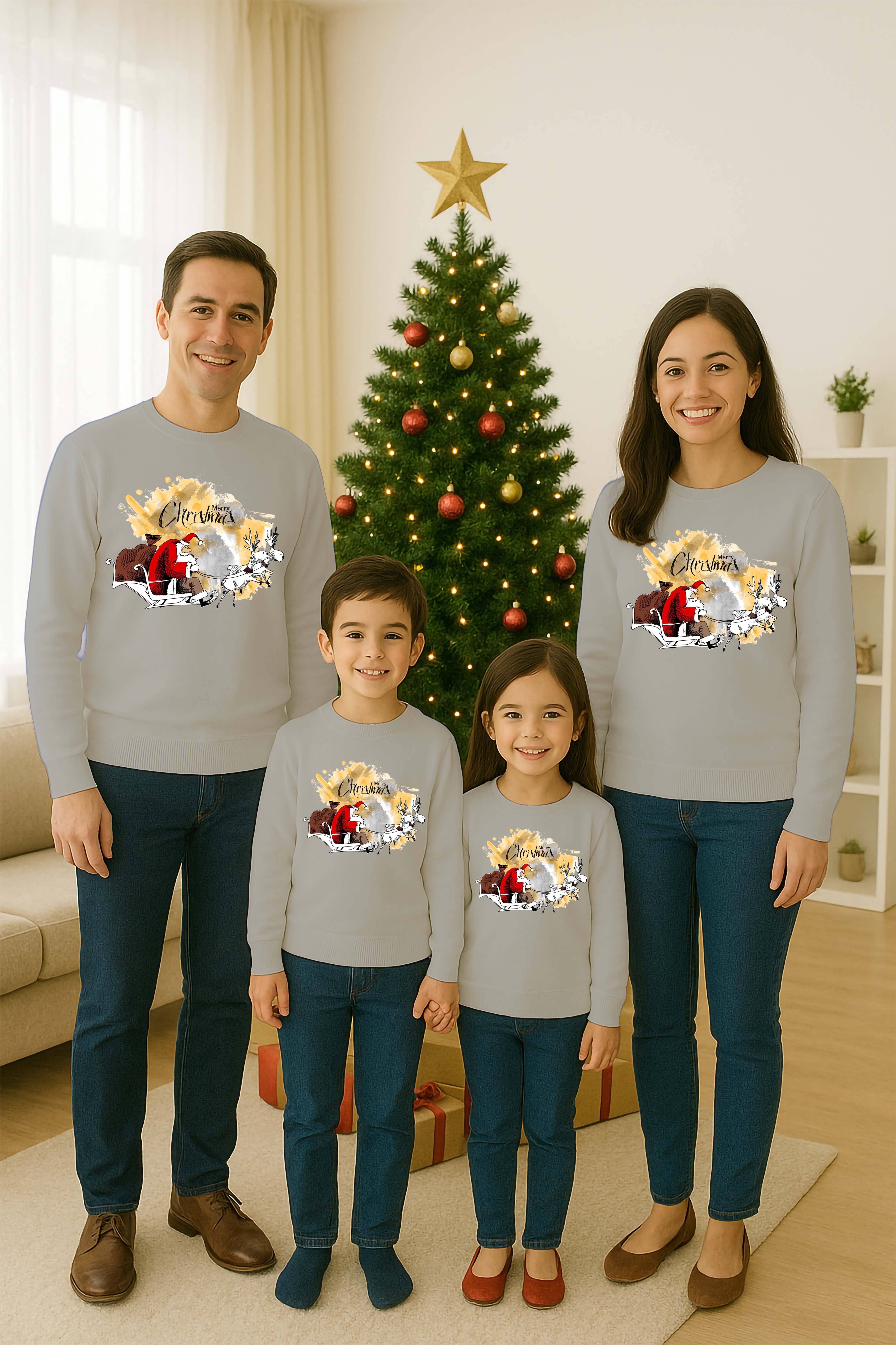 Unisex Happy New Year Yılbaşı Baskılı Yetişkin ve Çocuk Sweatshirt 3 İplik Şardonlu Kumaş