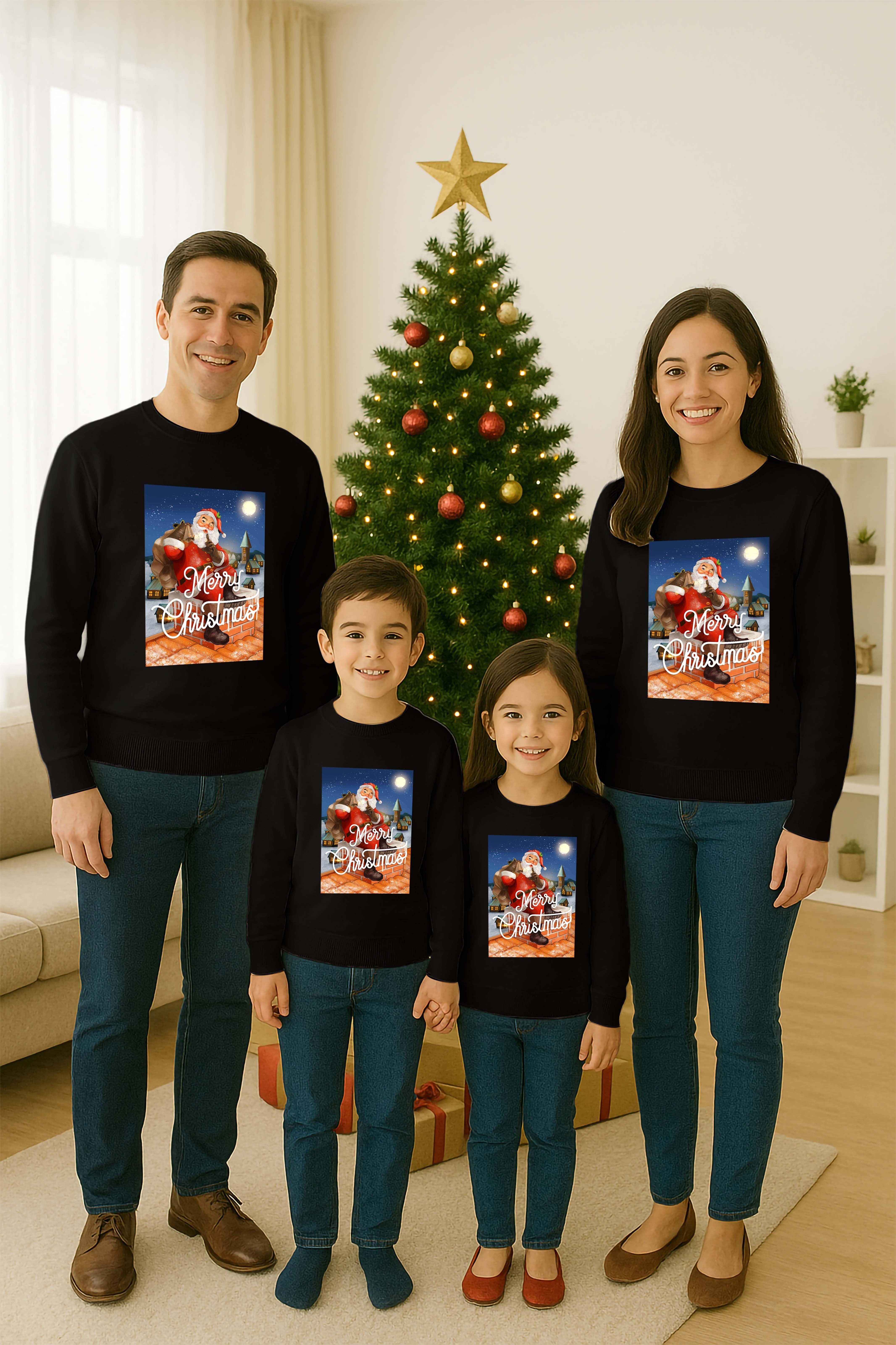 Unisex Happy New Year Yılbaşı Baskılı Yetişkin ve Çocuk Sweatshirt 3 İplik Şardonlu Kumaş