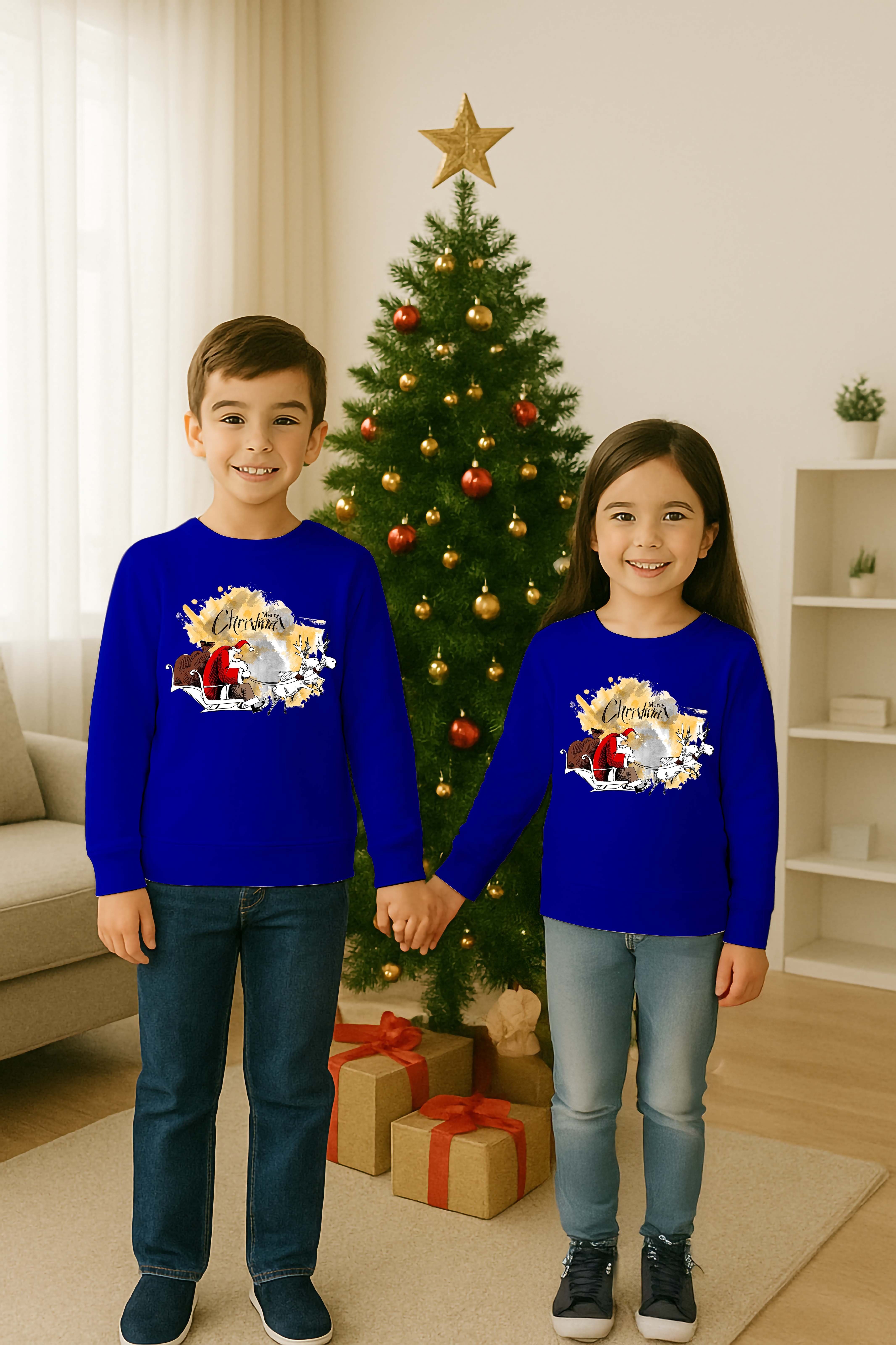 Unisex Happy New Year Yılbaşı Baskılı Yetişkin ve Çocuk Sweatshirt 3 İplik Şardonlu Kumaş
