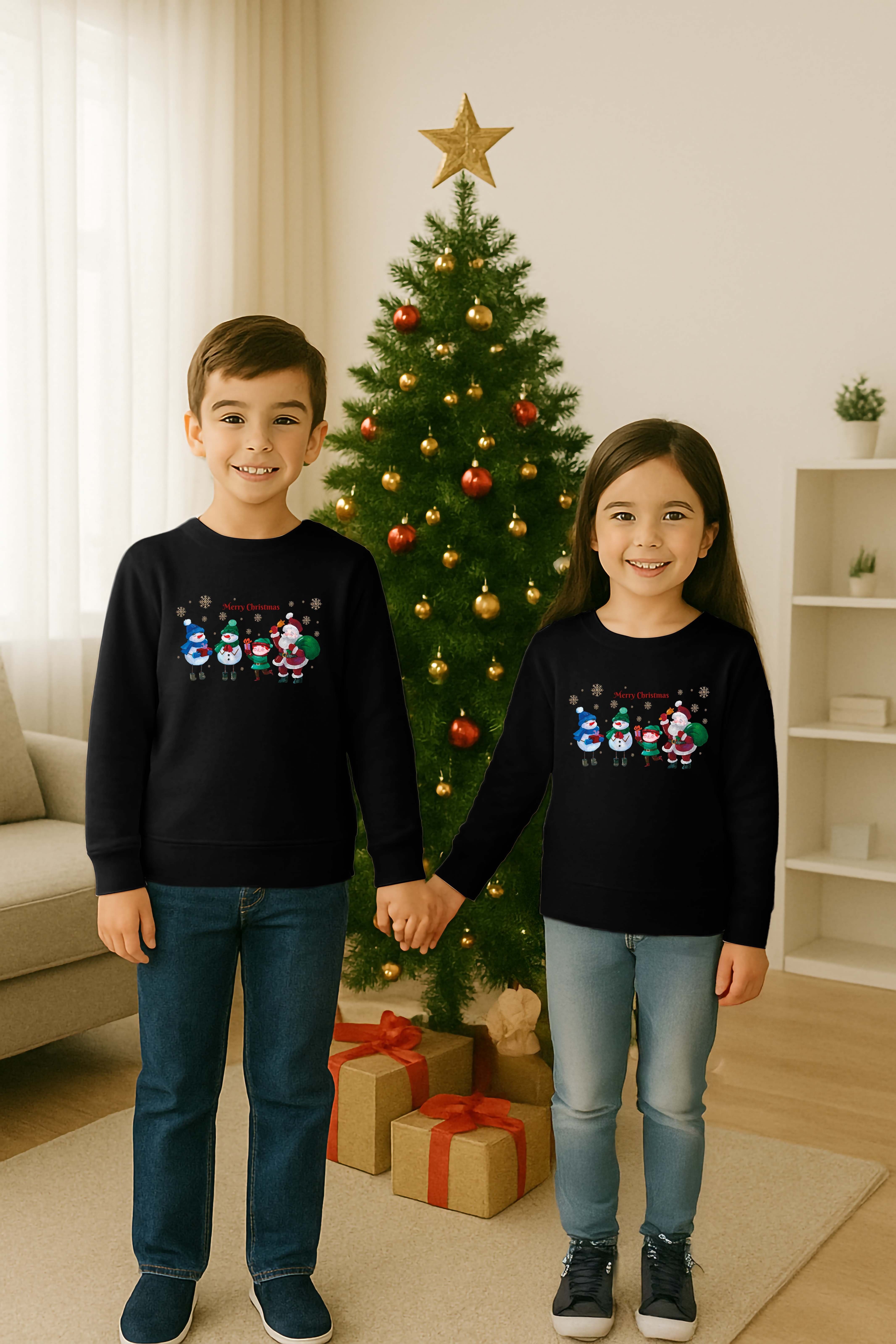 Unisex Happy New Year Yılbaşı Baskılı Yetişkin ve  Çocuk Sweatshirt 3 İplik Şardonlu Kumaş