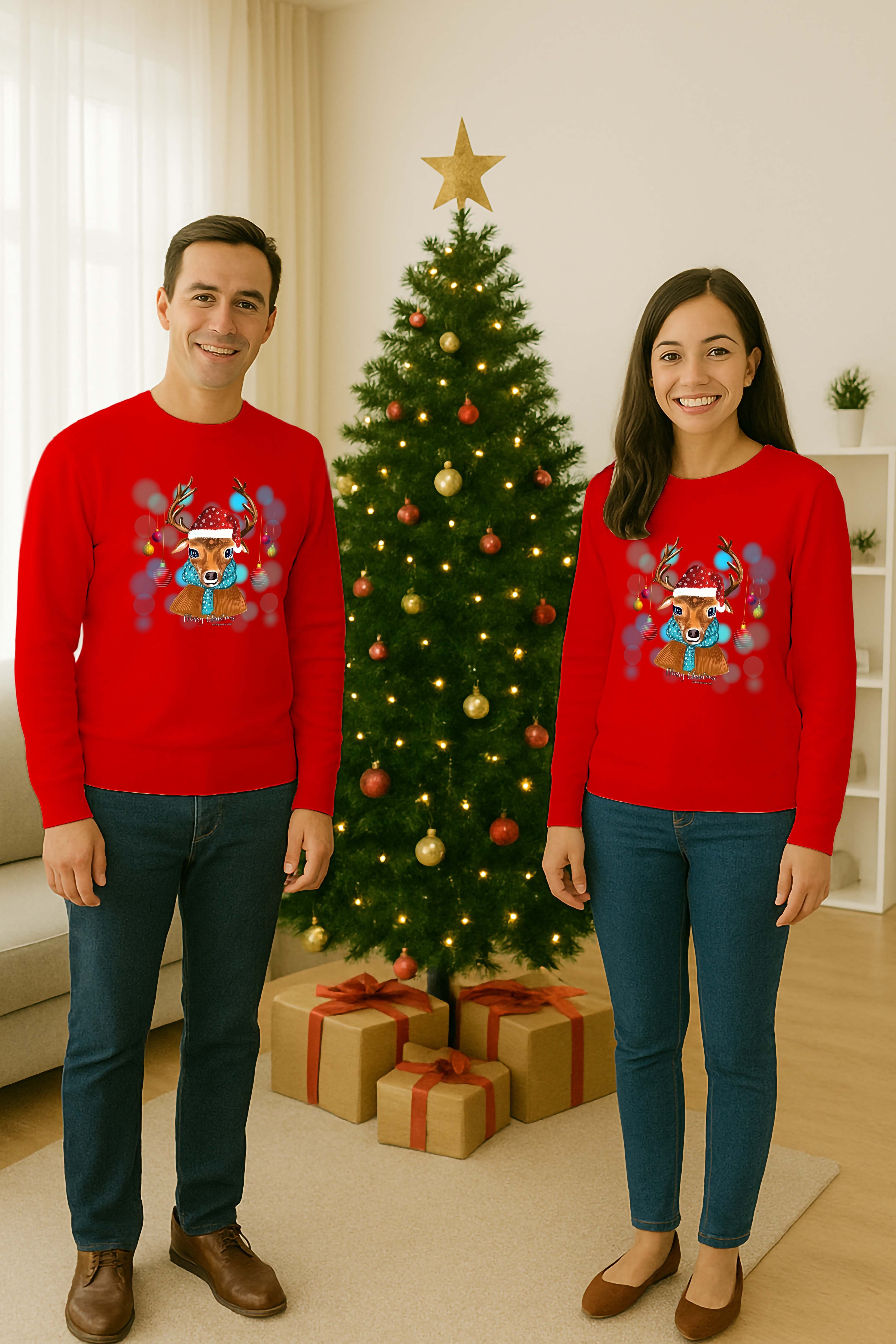 Unisex Happy New Year Yılbaşı Baskılı Yetişkin ve Çocuk Sweatshirt 3 İplik Şardonlu Kumaş