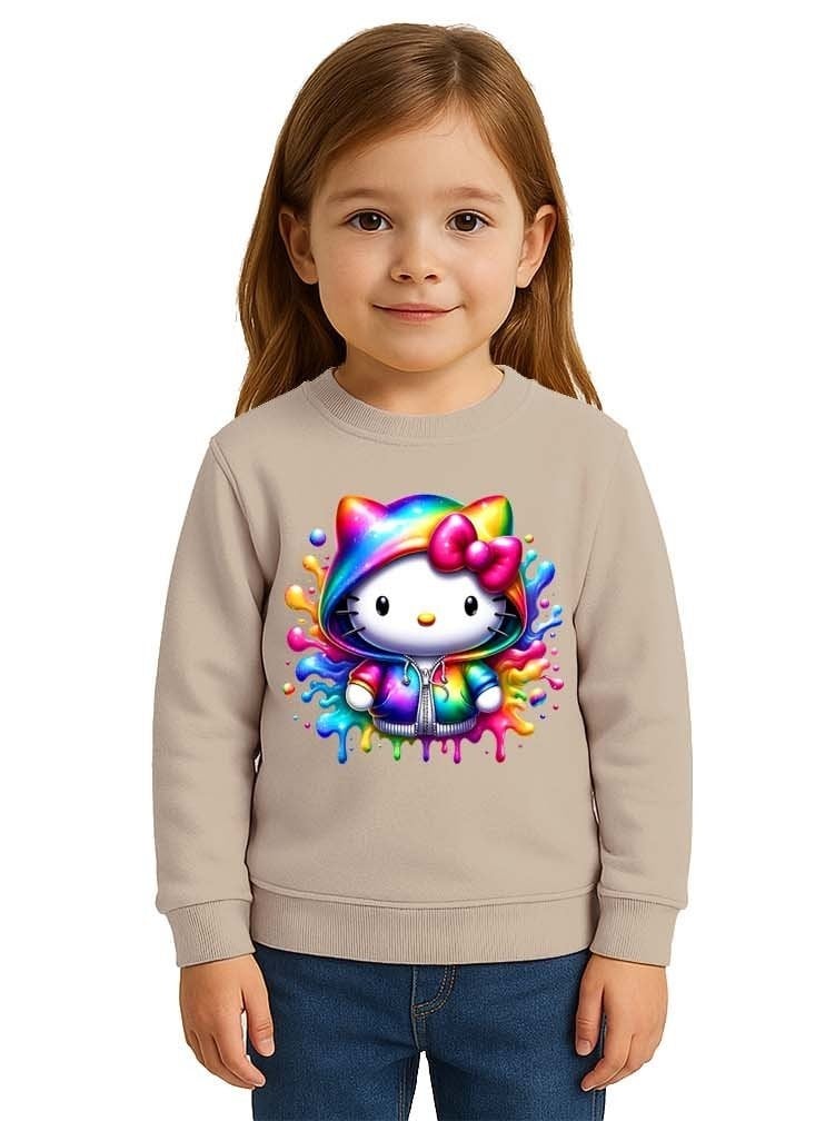 Unisex Hello Kity Baskılı Çocuk Swaetshirt 3 İplik Şardonlu