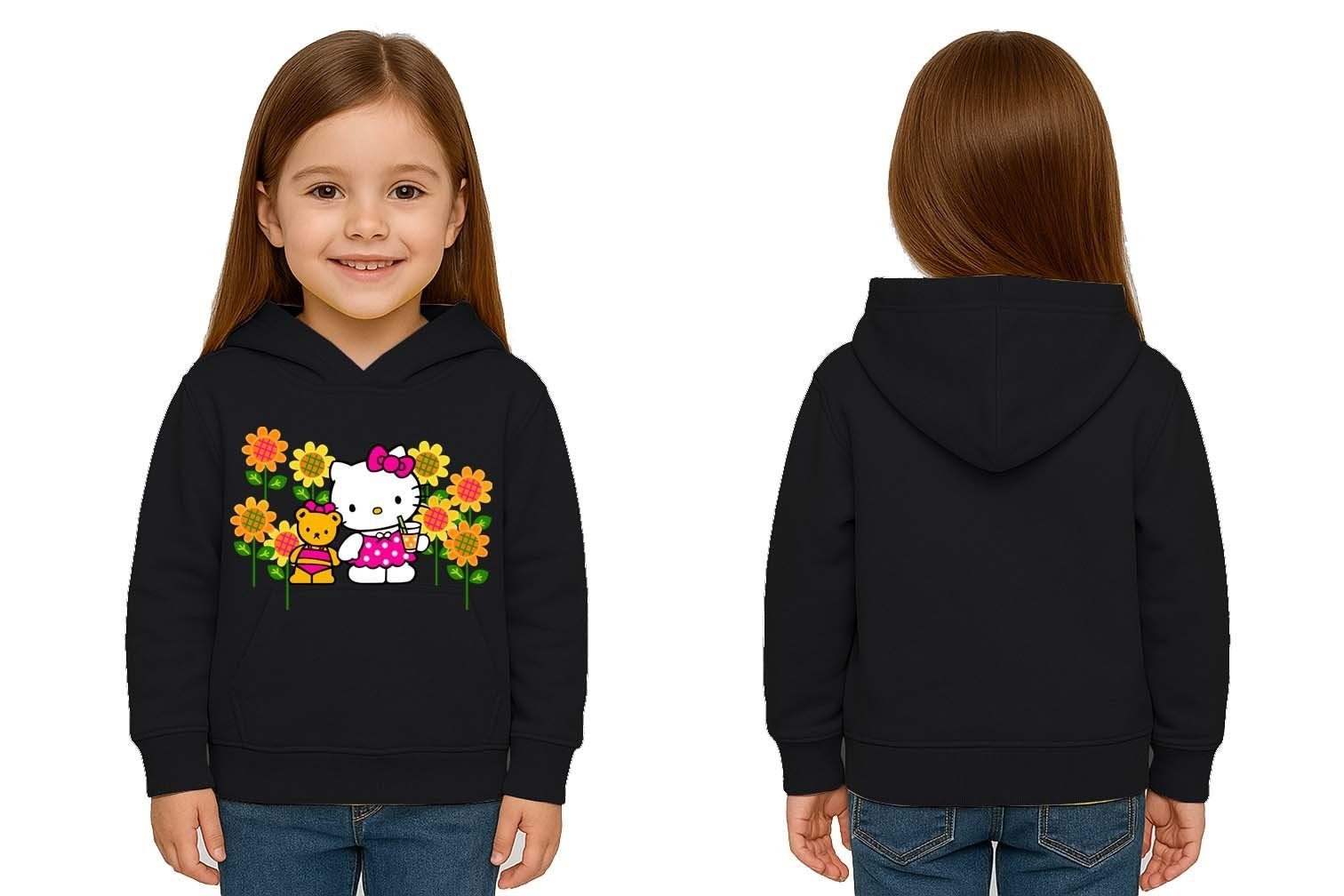 Unisex hello kity  Baskılı Çocuk Swaetshirt  Baskılı Kapüşonlu 3 İplik Şardonlu
