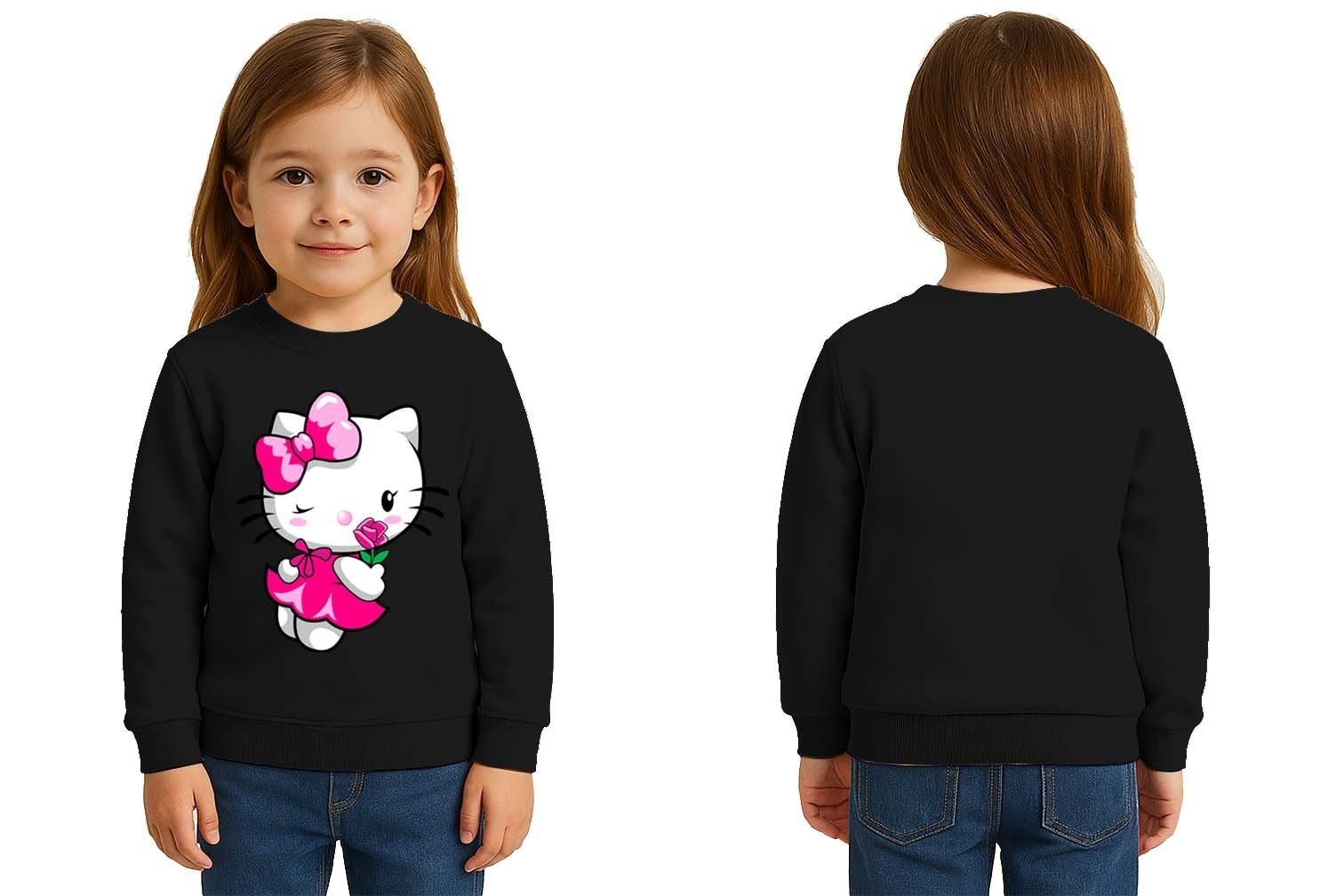 Unisex Hello Kity Baskılı Çocuk Swaetshirt 3 İplik Şardonlu