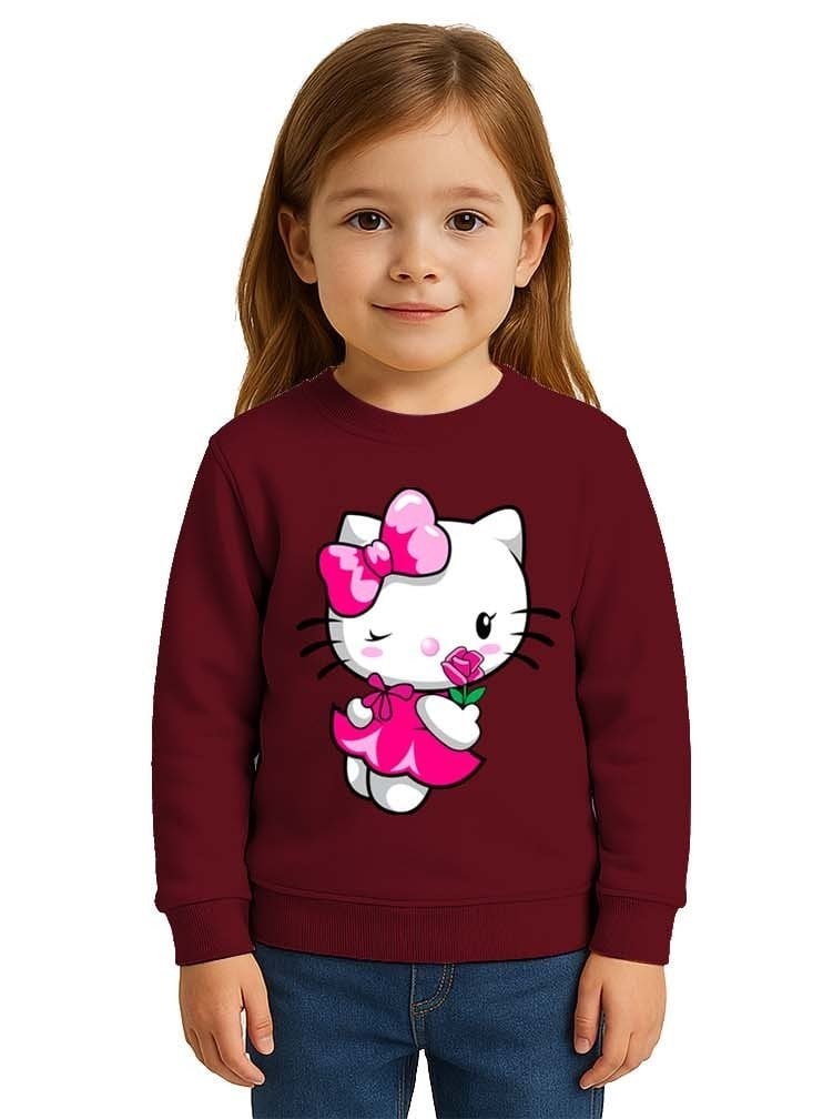 Unisex Hello Kity Baskılı Çocuk Swaetshirt 3 İplik Şardonlu