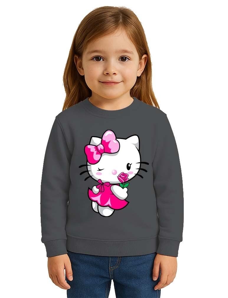 Unisex Hello Kity Baskılı Çocuk Swaetshirt 3 İplik Şardonlu