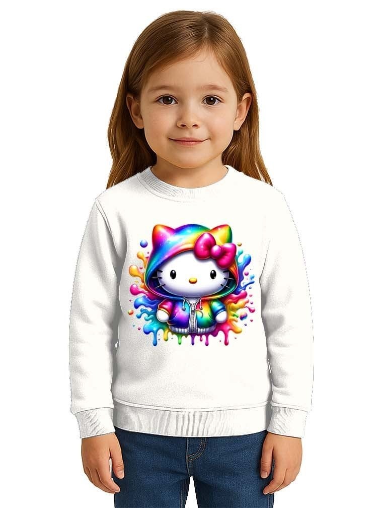 Unisex Hello Kity Baskılı Çocuk Swaetshirt 3 İplik Şardonlu