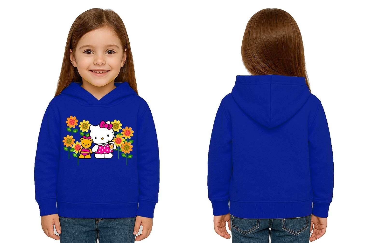 Unisex hello kity  Baskılı Çocuk Swaetshirt  Baskılı Kapüşonlu 3 İplik Şardonlu