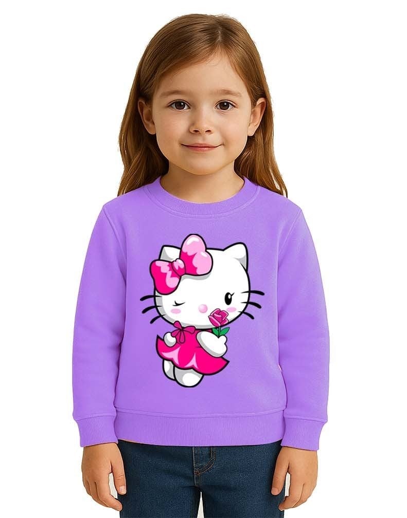 Unisex Hello Kity Baskılı Çocuk Swaetshirt 3 İplik Şardonlu