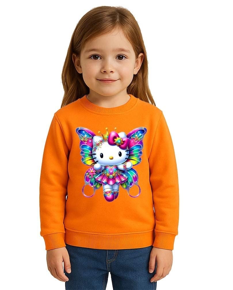 Unisex Hello Kity Baskılı Çocuk Swaetshirt 3 İplik Şardonlu