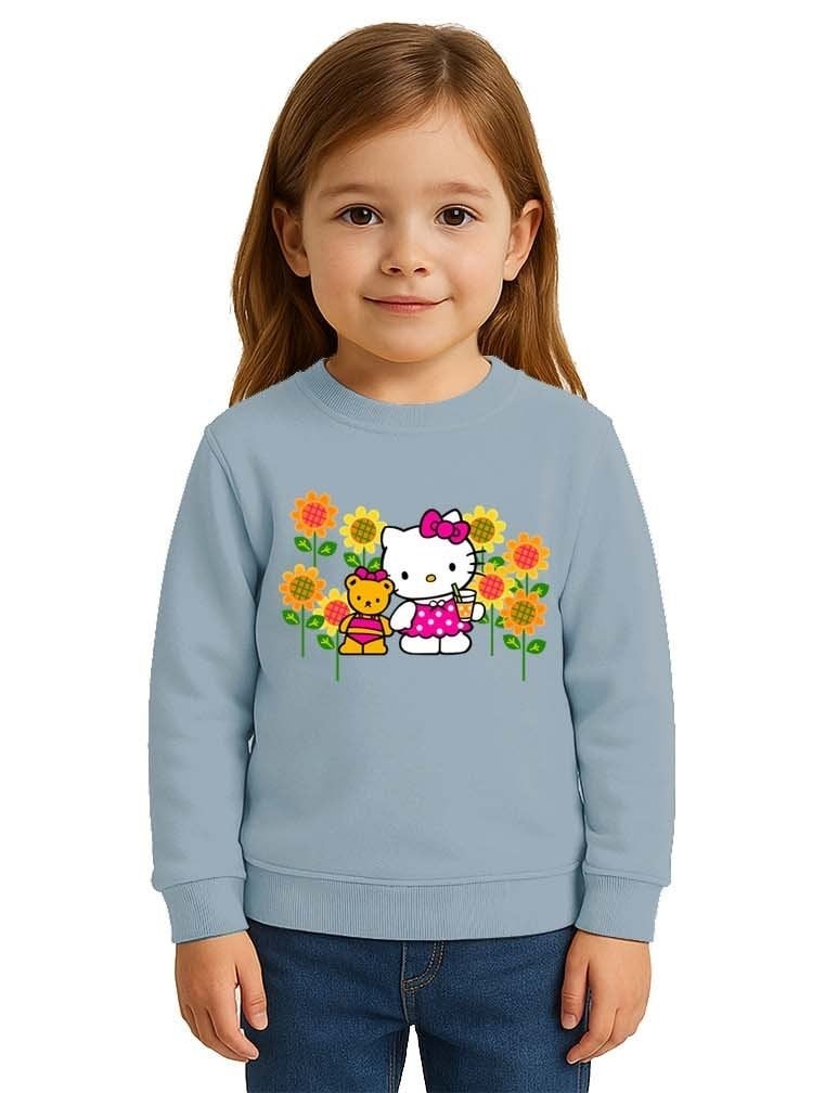 Unisex Hello Kity Baskılı Çocuk Swaetshirt 3 İplik Şardonlu