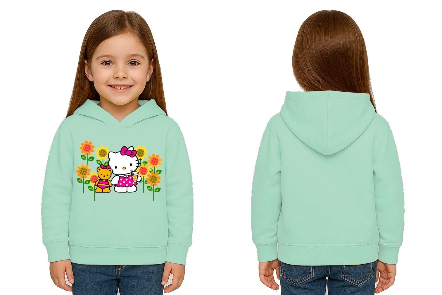 Unisex hello kity  Baskılı Çocuk Swaetshirt  Baskılı Kapüşonlu 3 İplik Şardonlu