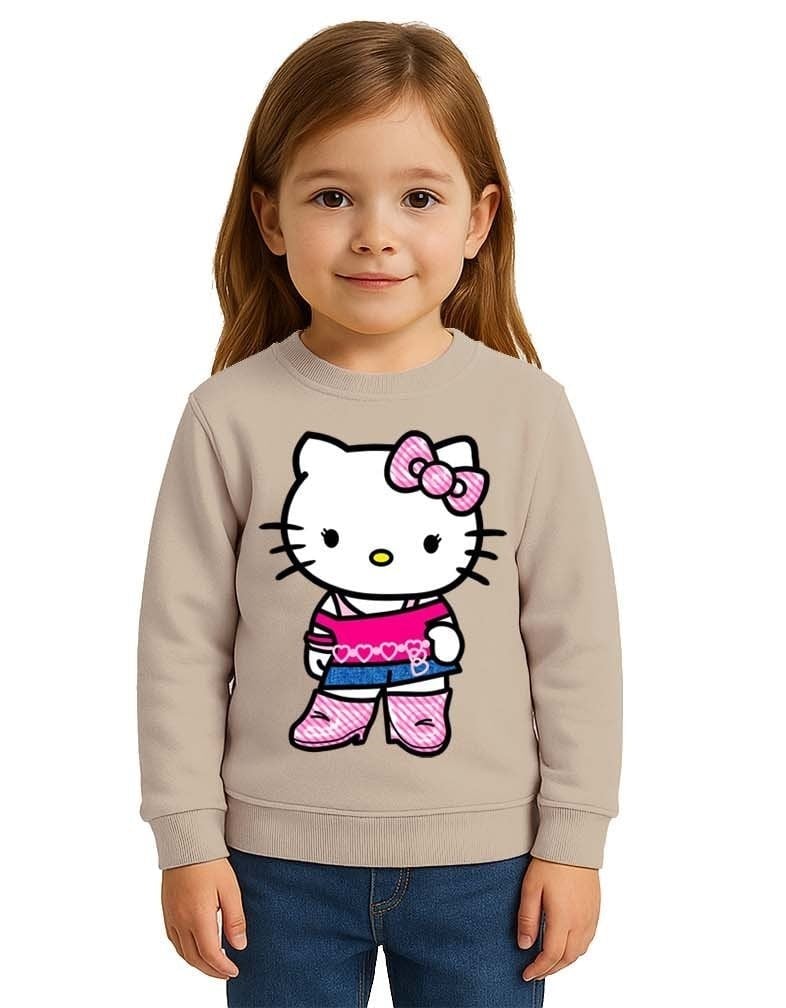 Unisex Hello Kity Baskılı Çocuk Swaetshirt 3 İplik Şardonlu