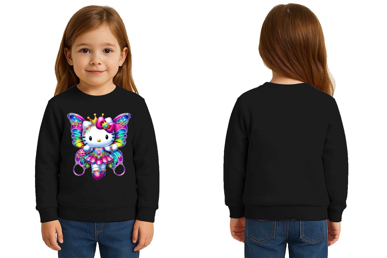 Unisex Hello Kity Baskılı Çocuk Swaetshirt 3 İplik Şardonlu