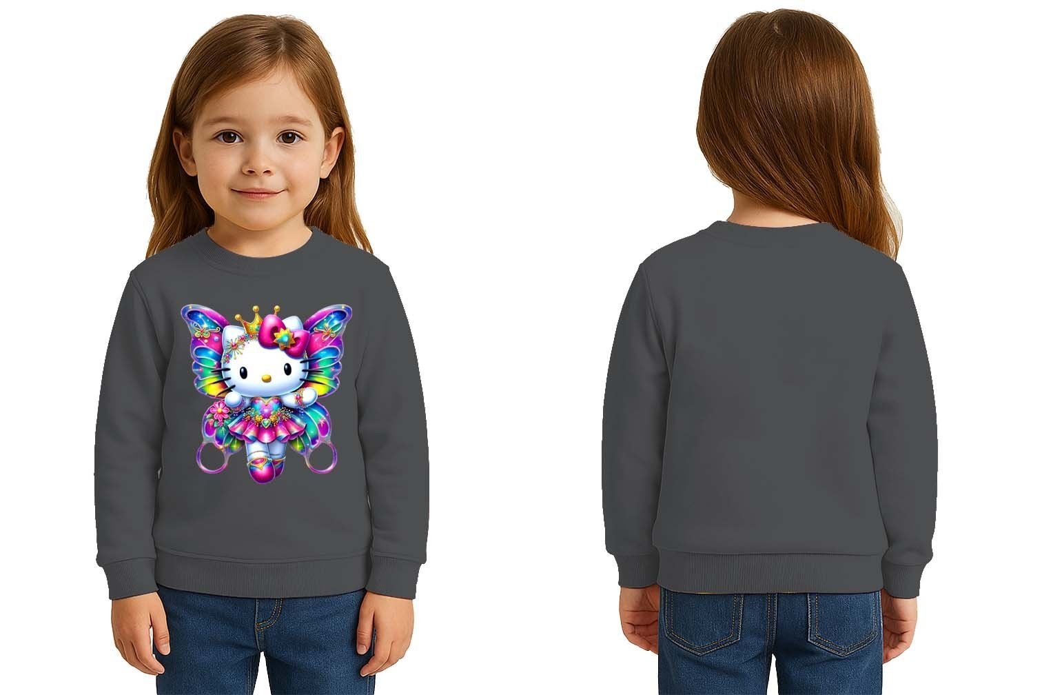 Unisex Hello Kity Baskılı Çocuk Swaetshirt 3 İplik Şardonlu