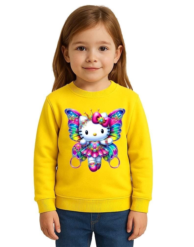 Unisex Hello Kity Baskılı Çocuk Swaetshirt 3 İplik Şardonlu