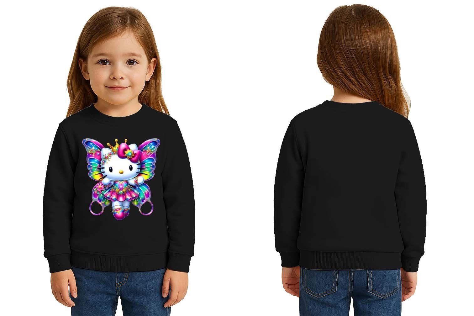 Unisex Hello Kity Baskılı Çocuk Swaetshirt 3 İplik Şardonlu