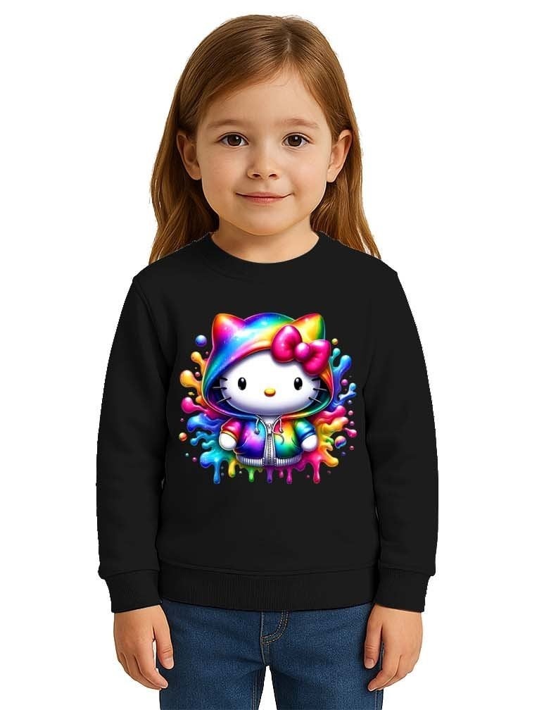 Unisex Hello Kity Baskılı Çocuk Swaetshirt 3 İplik Şardonlu