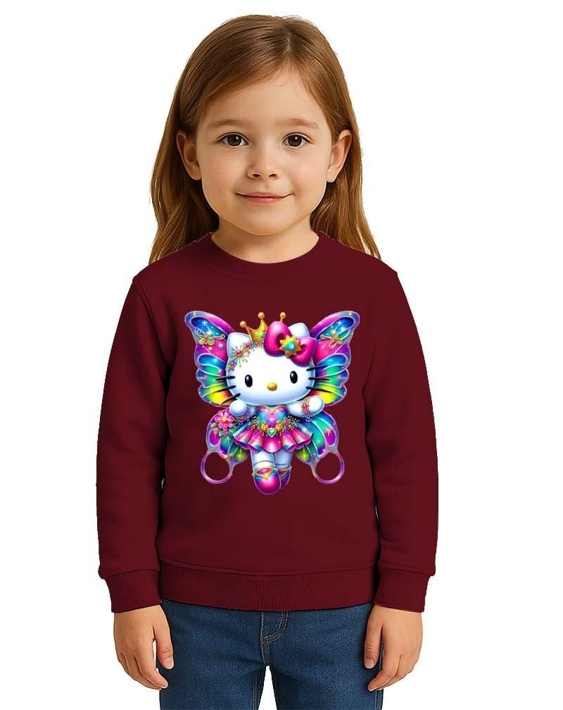 Unisex Hello Kity Baskılı Çocuk Swaetshirt 3 İplik Şardonlu