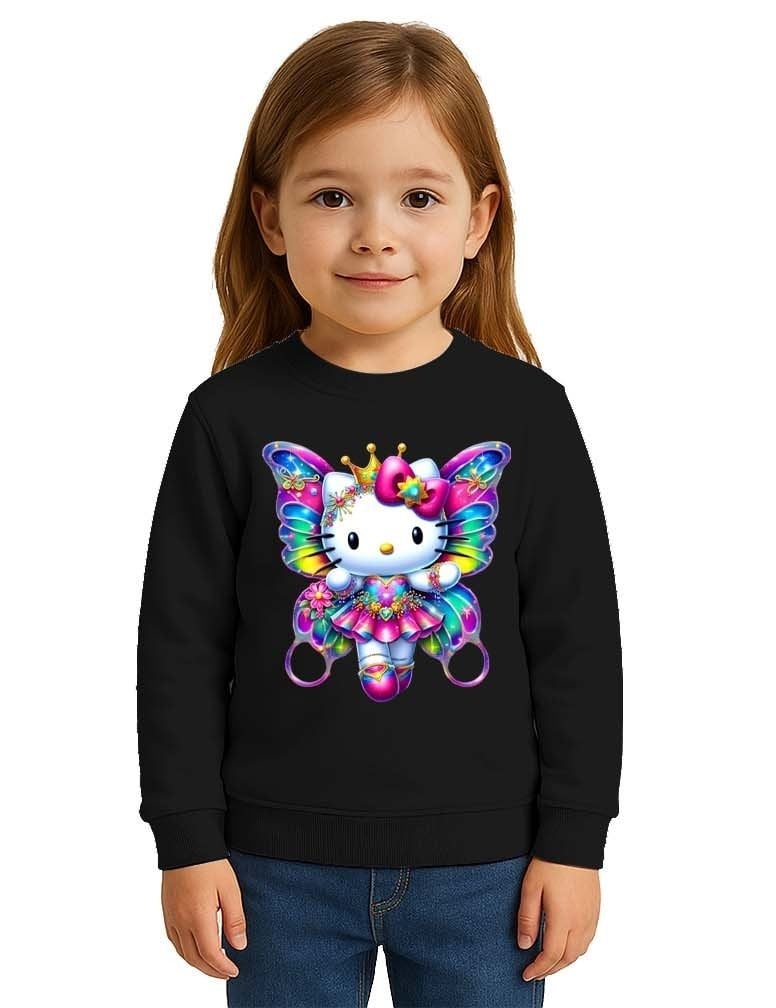 Unisex Hello Kity Baskılı Çocuk Swaetshirt 3 İplik Şardonlu