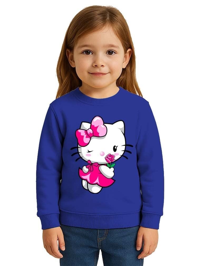 Unisex Hello Kity Baskılı Çocuk Swaetshirt 3 İplik Şardonlu