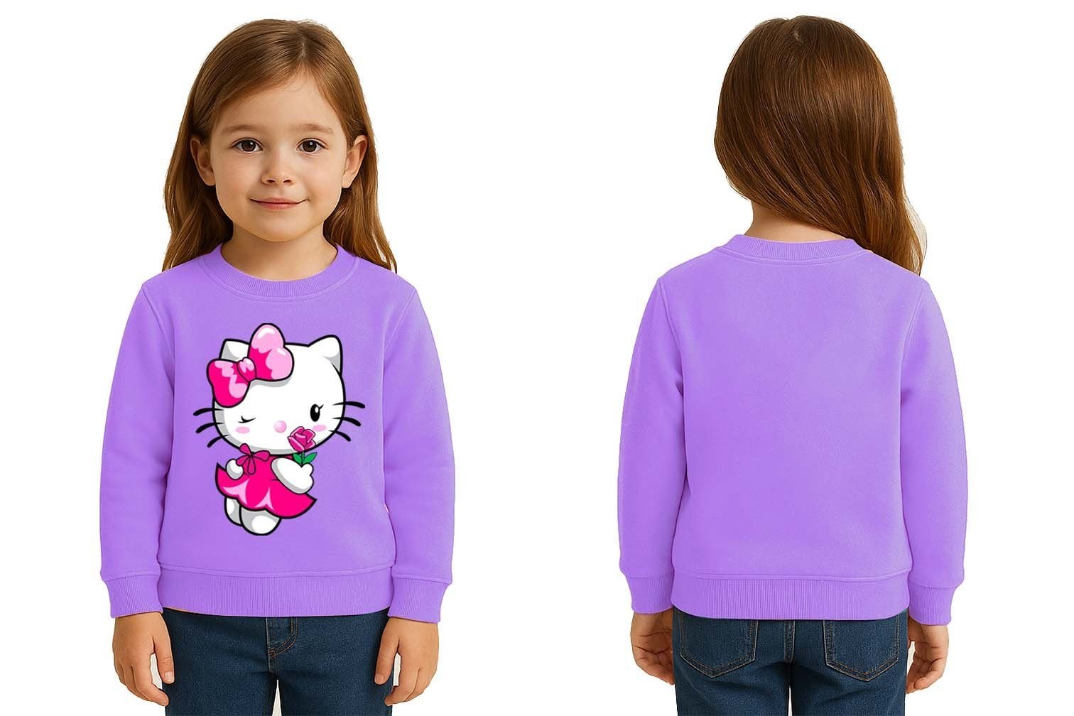 Unisex Hello Kity Baskılı Çocuk Swaetshirt 3 İplik Şardonlu