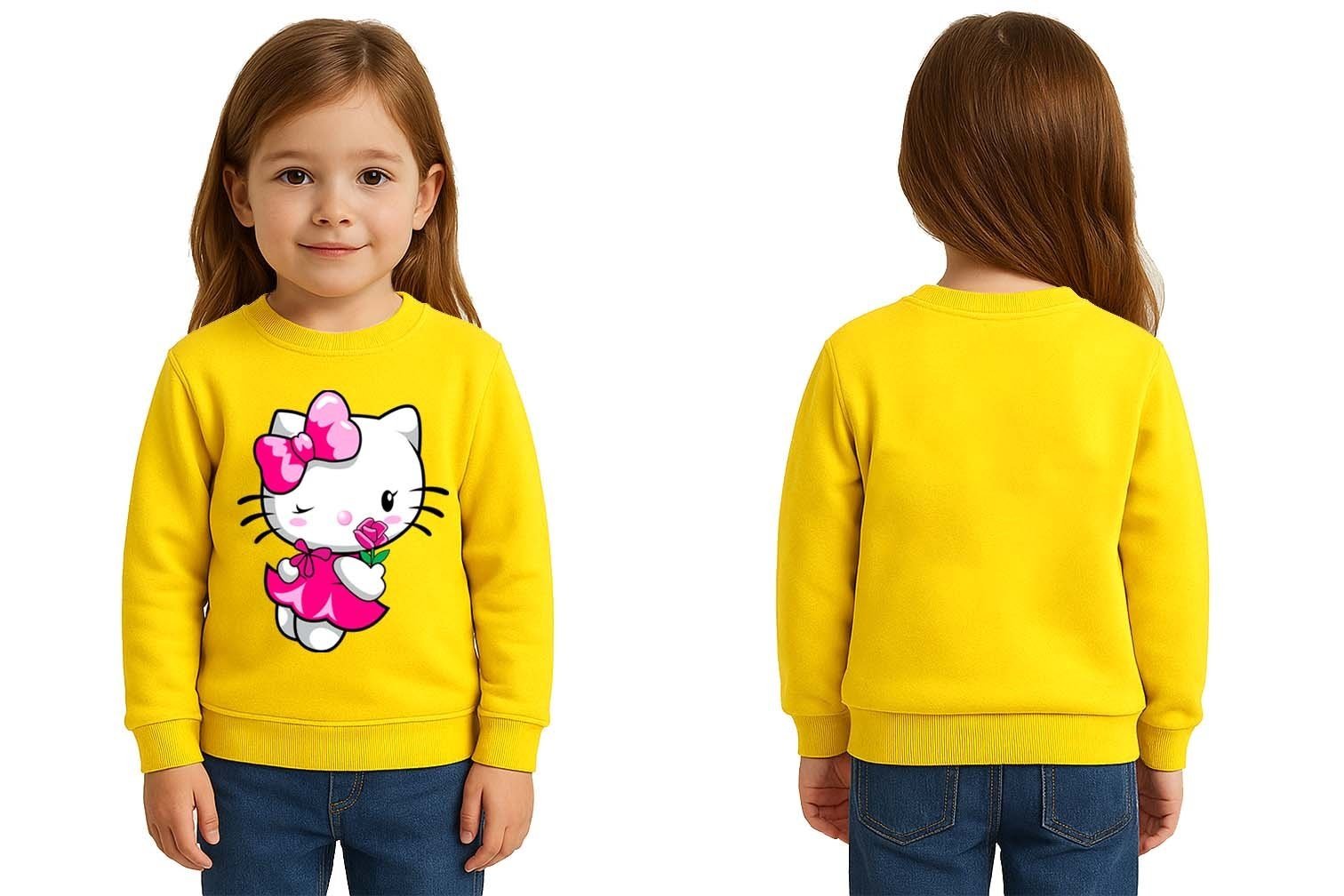 Unisex Hello Kity Baskılı Çocuk Swaetshirt 3 İplik Şardonlu