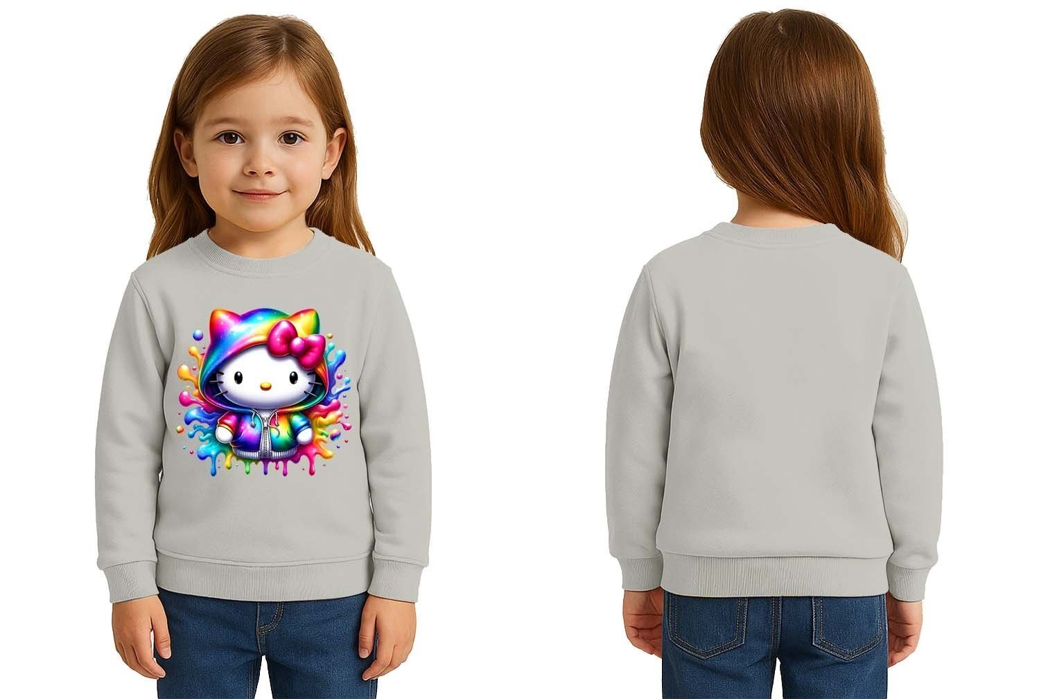 Unisex Hello Kity Baskılı Çocuk Swaetshirt 3 İplik Şardonlu