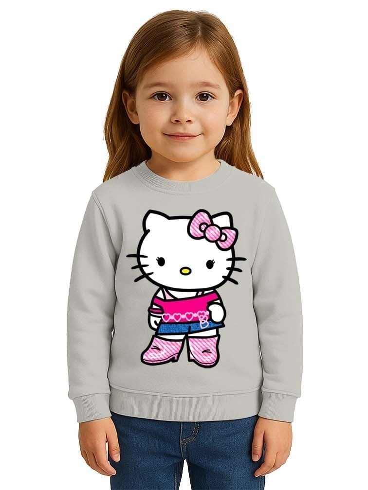 Unisex Hello Kity Baskılı Çocuk Swaetshirt 3 İplik Şardonlu