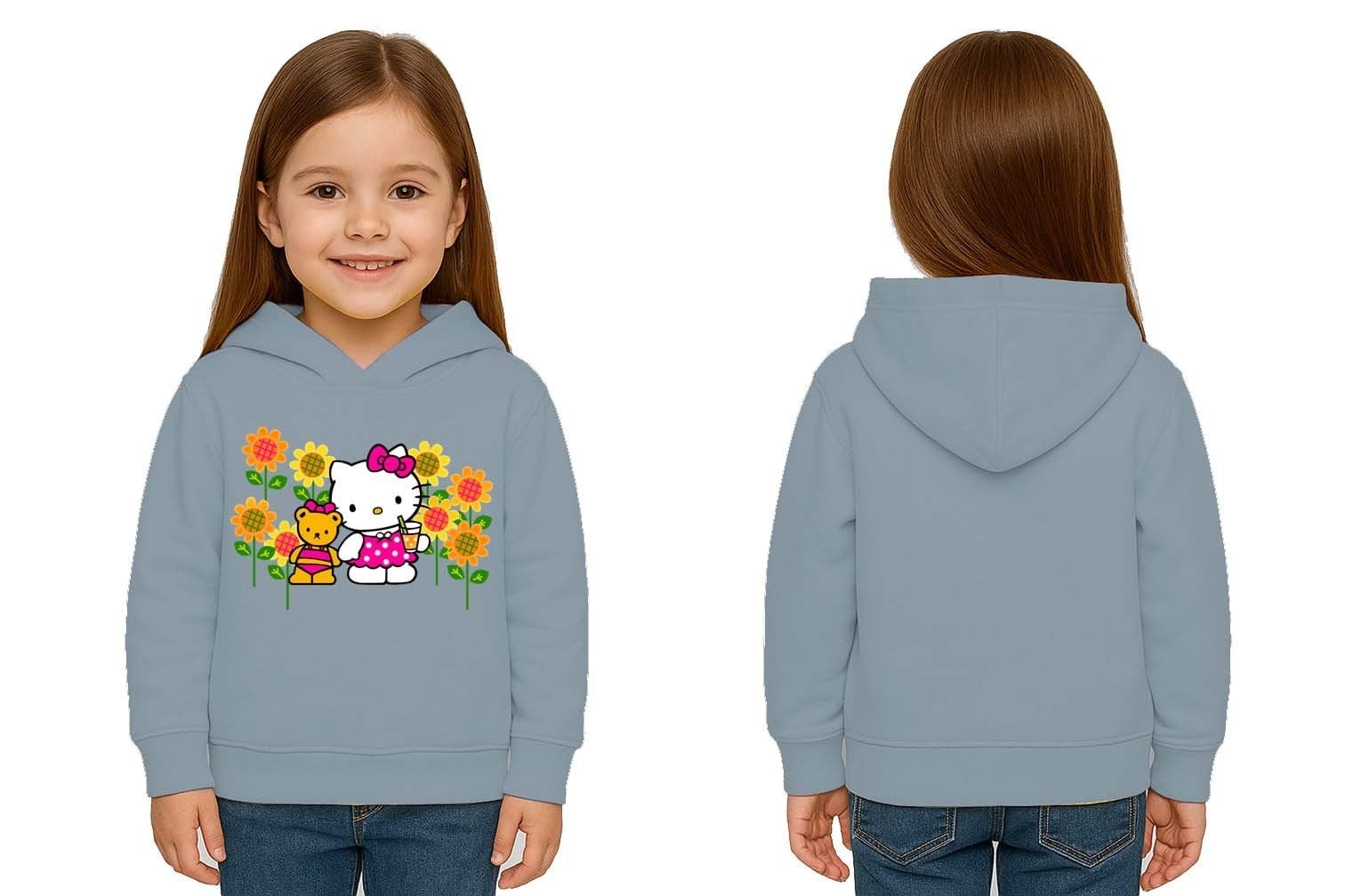 Unisex hello kity  Baskılı Çocuk Swaetshirt  Baskılı Kapüşonlu 3 İplik Şardonlu