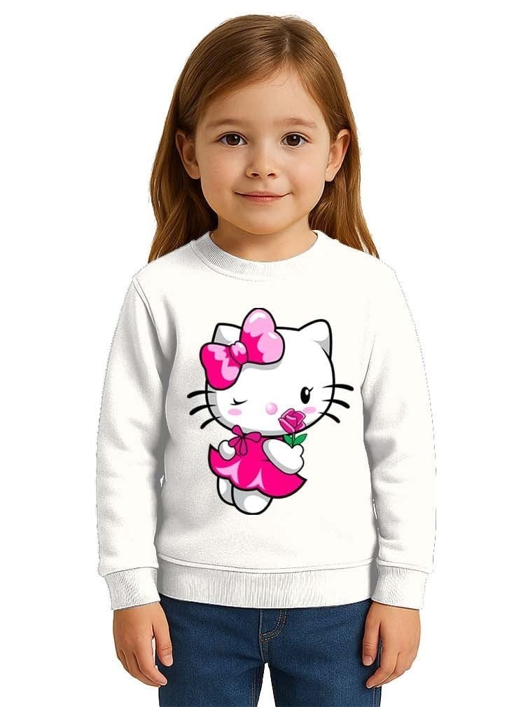 Unisex Hello Kity Baskılı Çocuk Swaetshirt 3 İplik Şardonlu