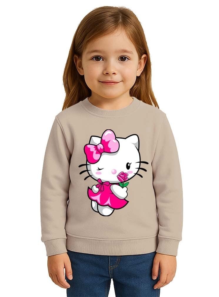 Unisex Hello Kity Baskılı Çocuk Swaetshirt 3 İplik Şardonlu