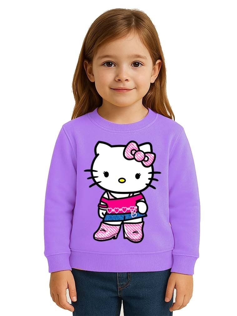 Unisex Hello Kity Baskılı Çocuk Swaetshirt 3 İplik Şardonlu