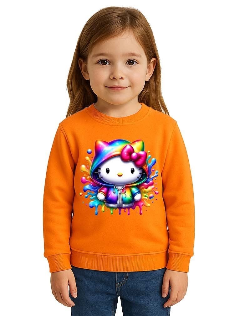 Unisex Hello Kity Baskılı Çocuk Swaetshirt 3 İplik Şardonlu
