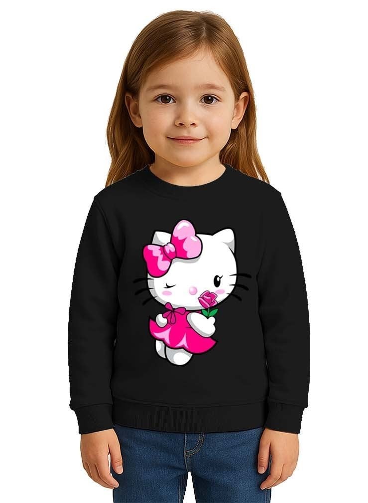 Unisex Hello Kity Baskılı Çocuk Swaetshirt 3 İplik Şardonlu