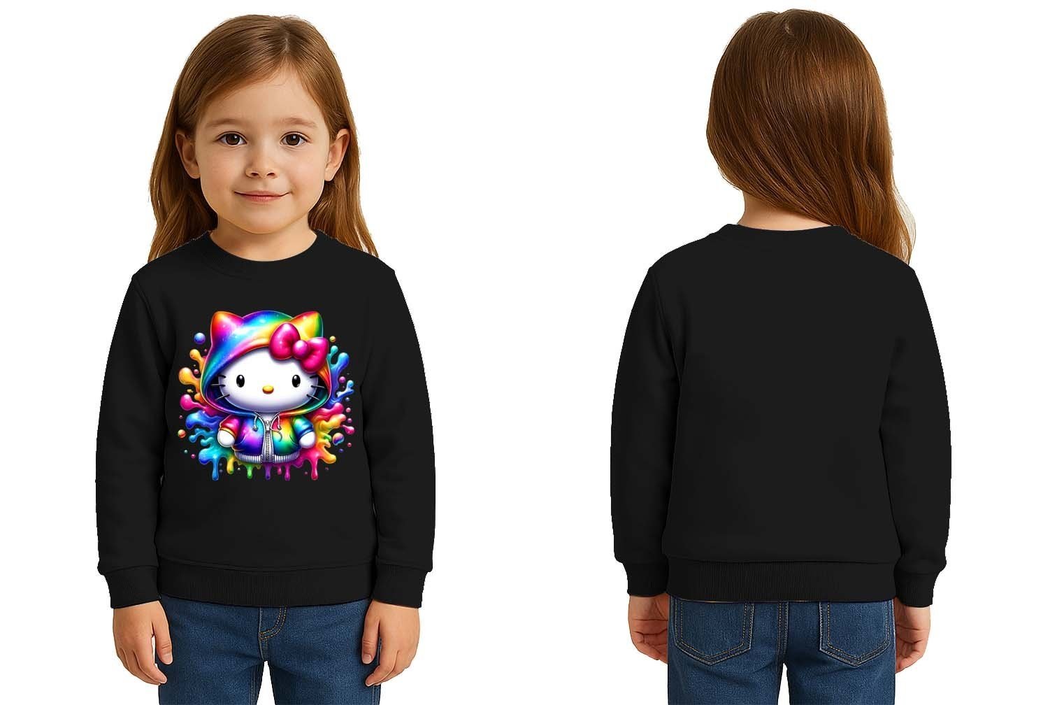 Unisex Hello Kity Baskılı Çocuk Swaetshirt 3 İplik Şardonlu