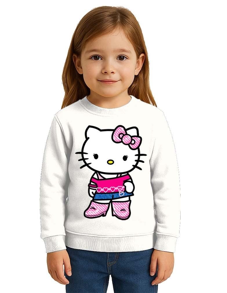 Unisex Hello Kity Baskılı Çocuk Swaetshirt 3 İplik Şardonlu