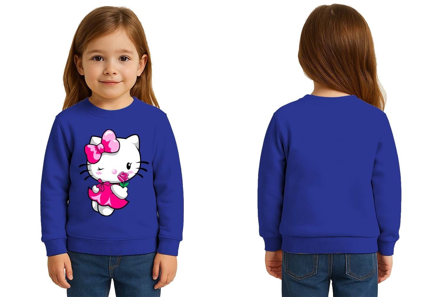 Unisex Hello Kity Baskılı Çocuk Swaetshirt 3 İplik Şardonlu