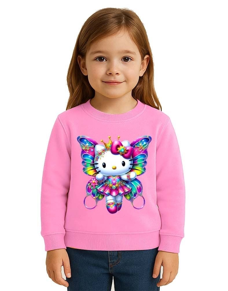 Unisex Hello Kity Baskılı Çocuk Swaetshirt 3 İplik Şardonlu