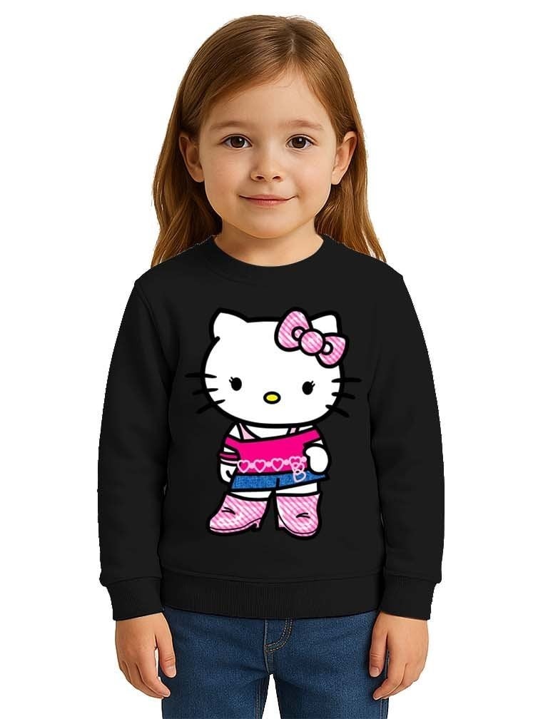 Unisex Hello Kity Baskılı Çocuk Swaetshirt 3 İplik Şardonlu