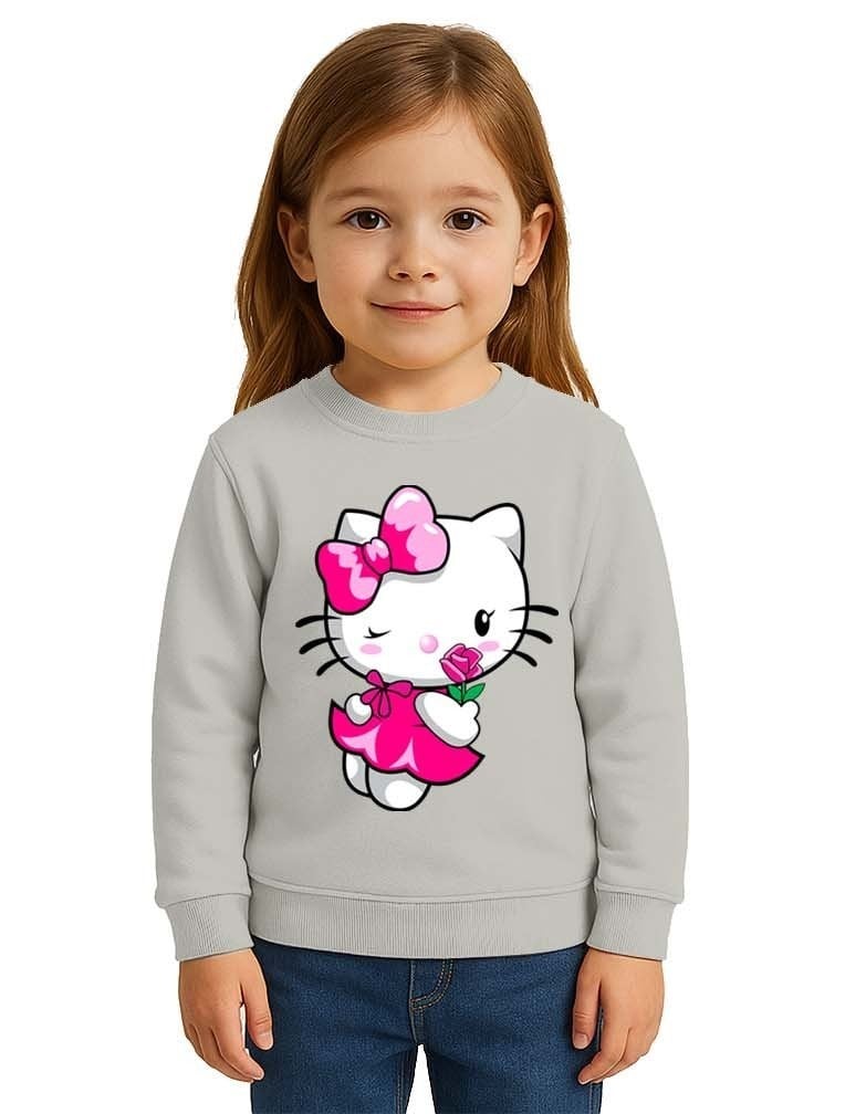 Unisex Hello Kity Baskılı Çocuk Swaetshirt 3 İplik Şardonlu