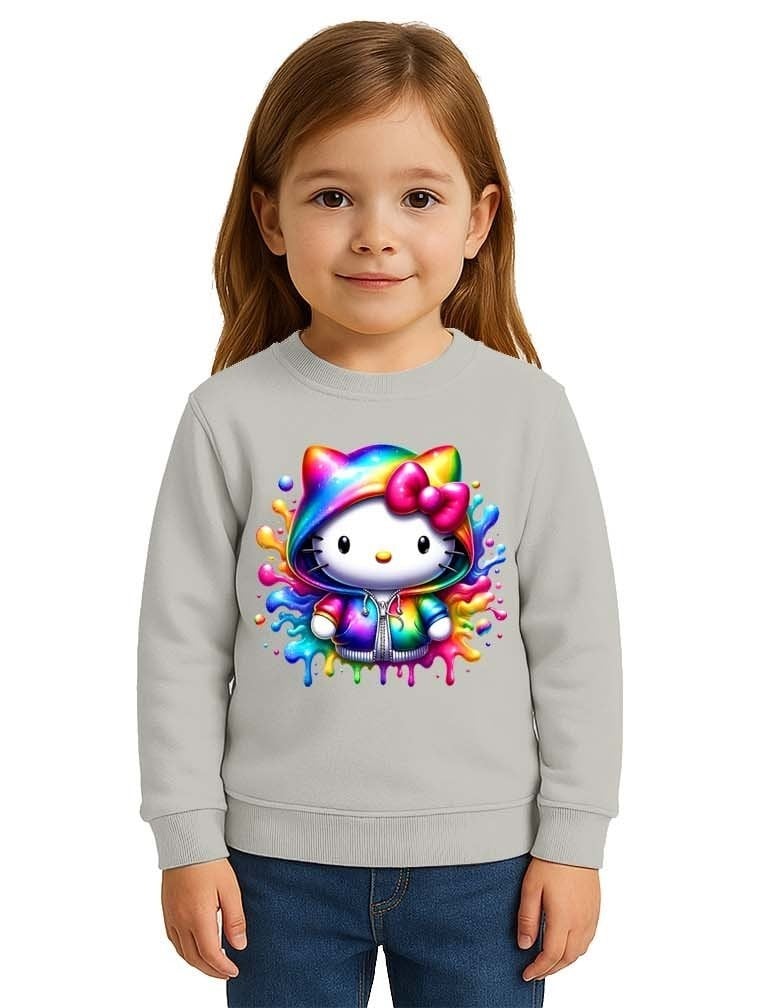 Unisex Hello Kity Baskılı Çocuk Swaetshirt 3 İplik Şardonlu