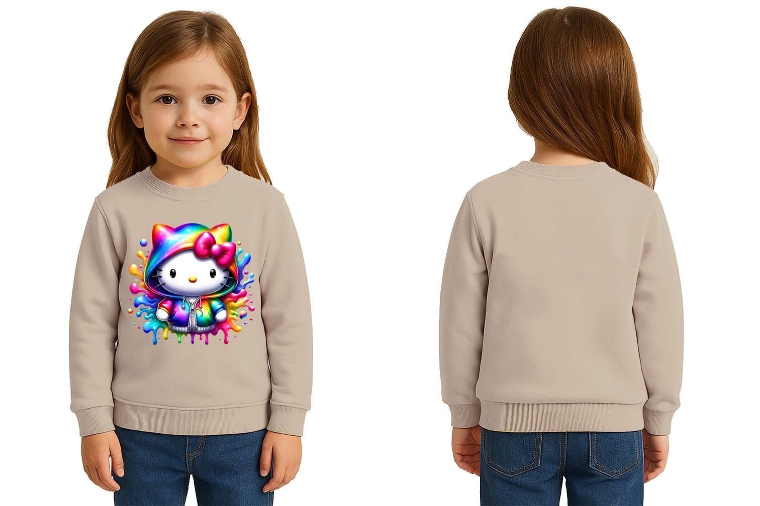 Unisex Hello Kity Baskılı Çocuk Swaetshirt 3 İplik Şardonlu