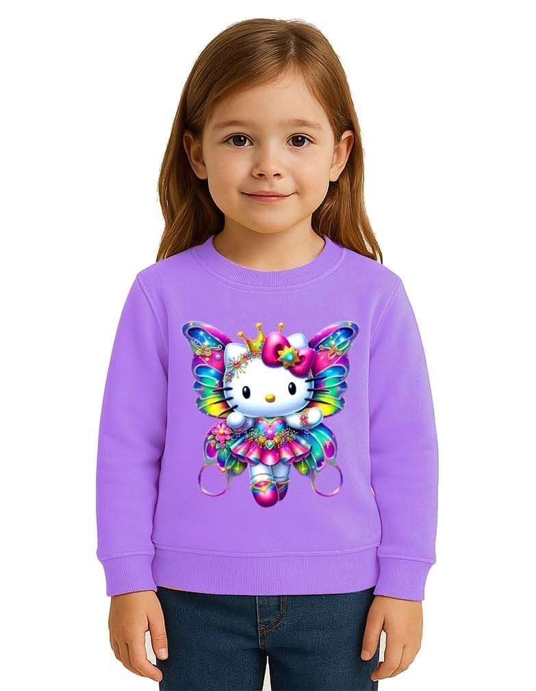 Unisex Hello Kity Baskılı Çocuk Swaetshirt 3 İplik Şardonlu