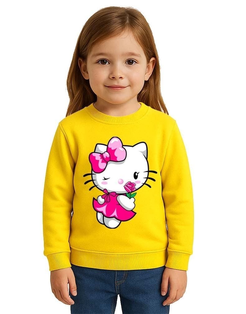 Unisex Hello Kity Baskılı Çocuk Swaetshirt 3 İplik Şardonlu