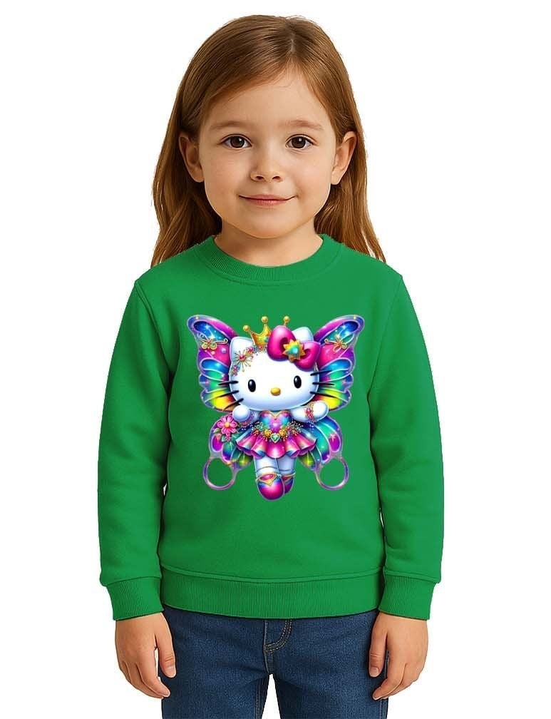 Unisex Hello Kity Baskılı Çocuk Swaetshirt 3 İplik Şardonlu