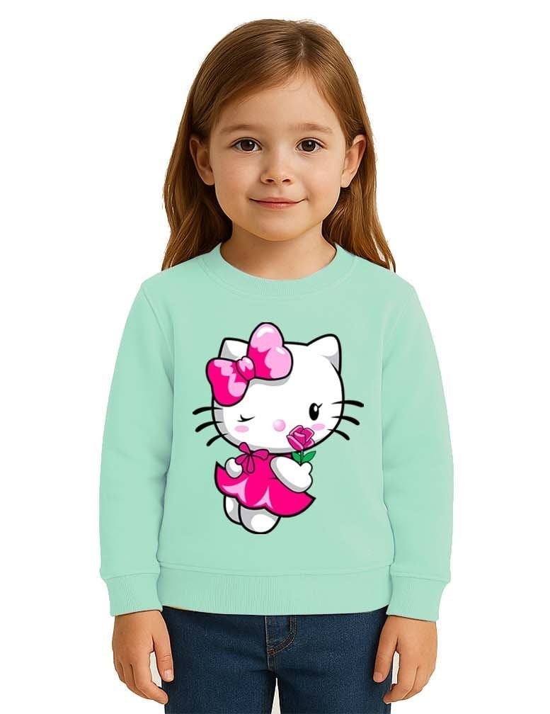 Unisex Hello Kity Baskılı Çocuk Swaetshirt 3 İplik Şardonlu